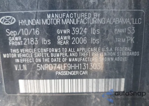 2017 Hyundai Elantra Se from USA, damaged, VIN 5NPD74LF9HH131303